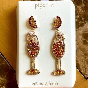 Brand New Piper K “Meet me at Brunch” Cocktail Crystal Rhinestone Drop Earrings